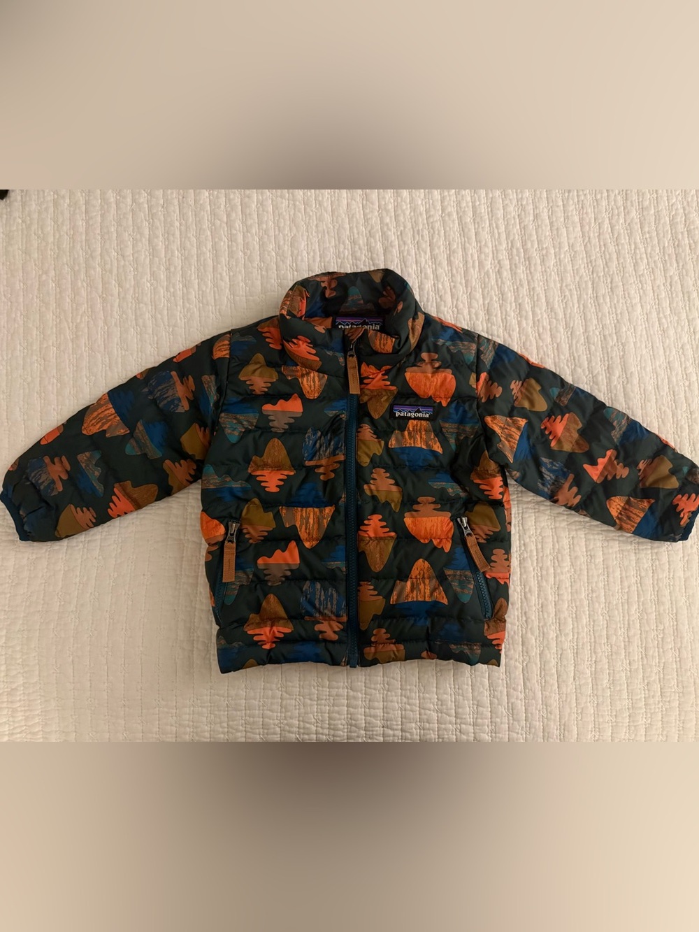 Patagonia Kids Multicolor Puffer Jacket with Orange Accents